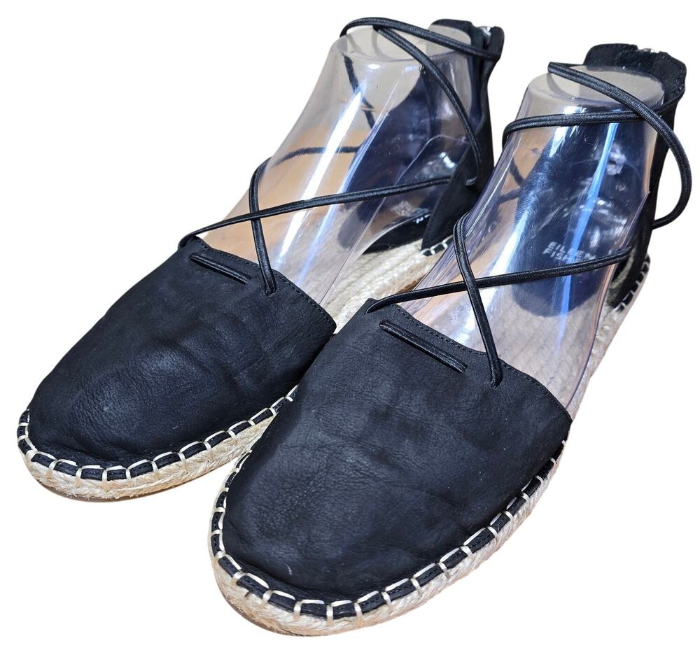 Eileen Fisher Suede Lace Up Espadrille Flat Jute Insole Round Toe Womens Sz 8.5
